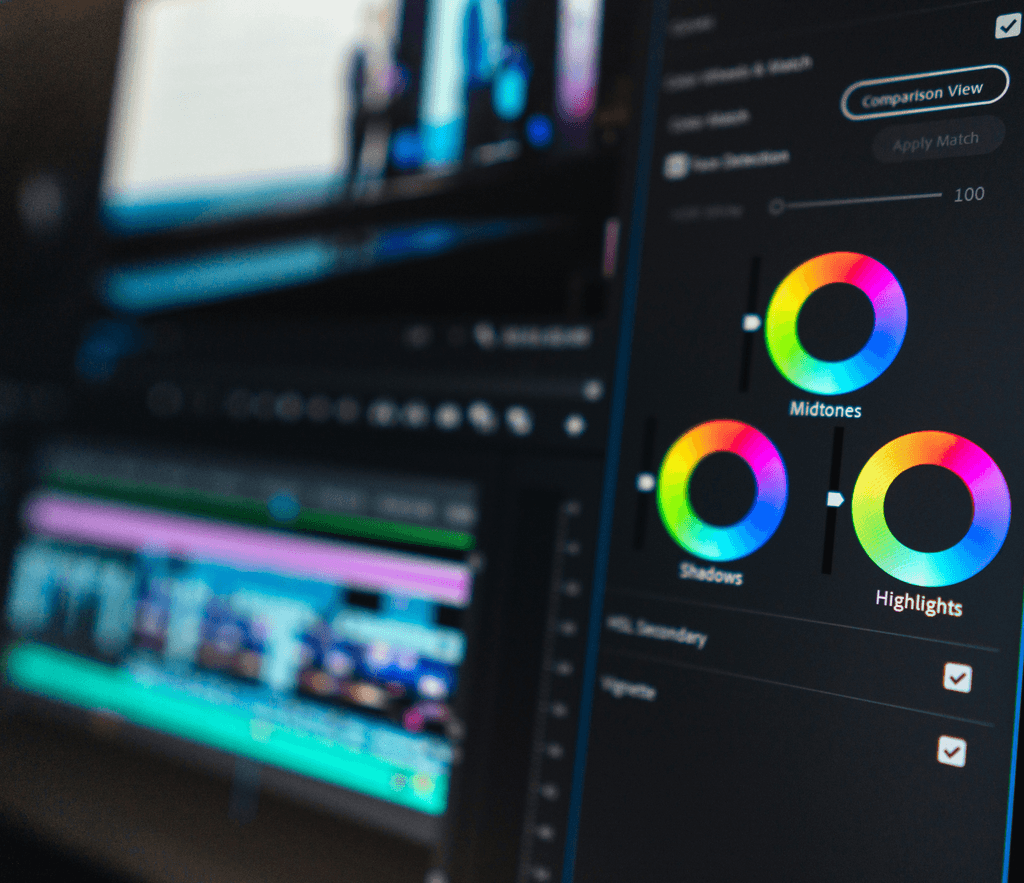A computer screen showing colorful photo adjustment tools