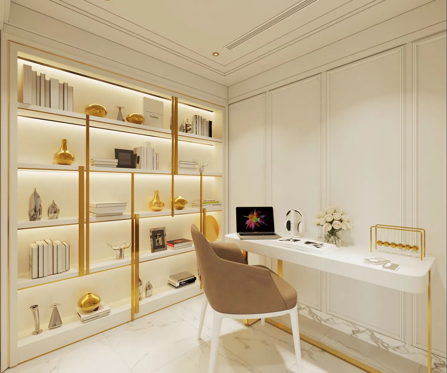 The sophisticated desk room at Vincitore Aqua Flora, ideal for working from home.
