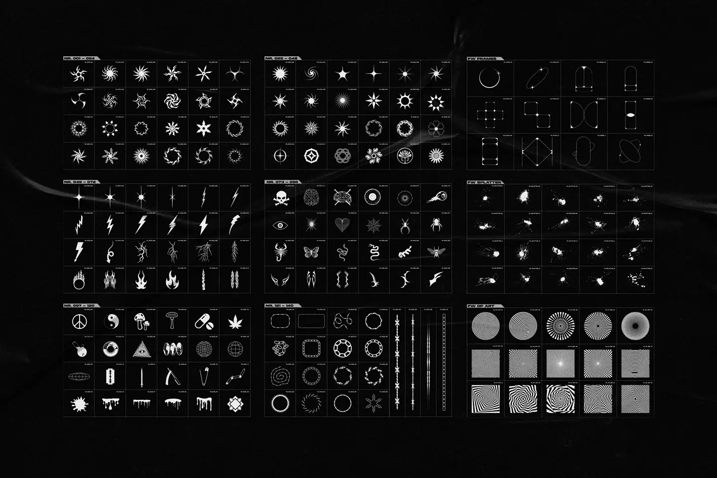 Y2K Abstract Acid Shapes full collection preview showing hundreds of abstract vector icons