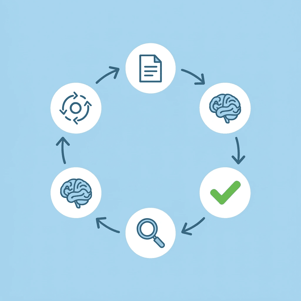 Circular workflow showing four stages of the Otio review process repeating in sequence