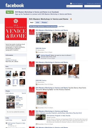 A facebook page belonging to SVA Venice And Rome.