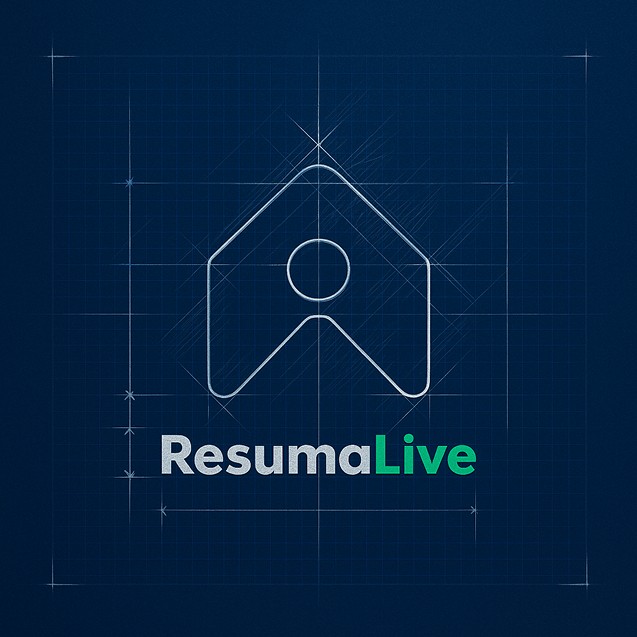 Blueprint-style illustration of the ResumaLive logo representing the design foundation and concept behind the creative portfolio platform.