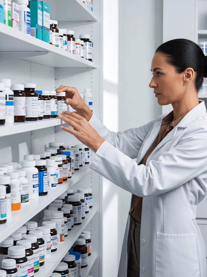 Pharmacist organizing meds