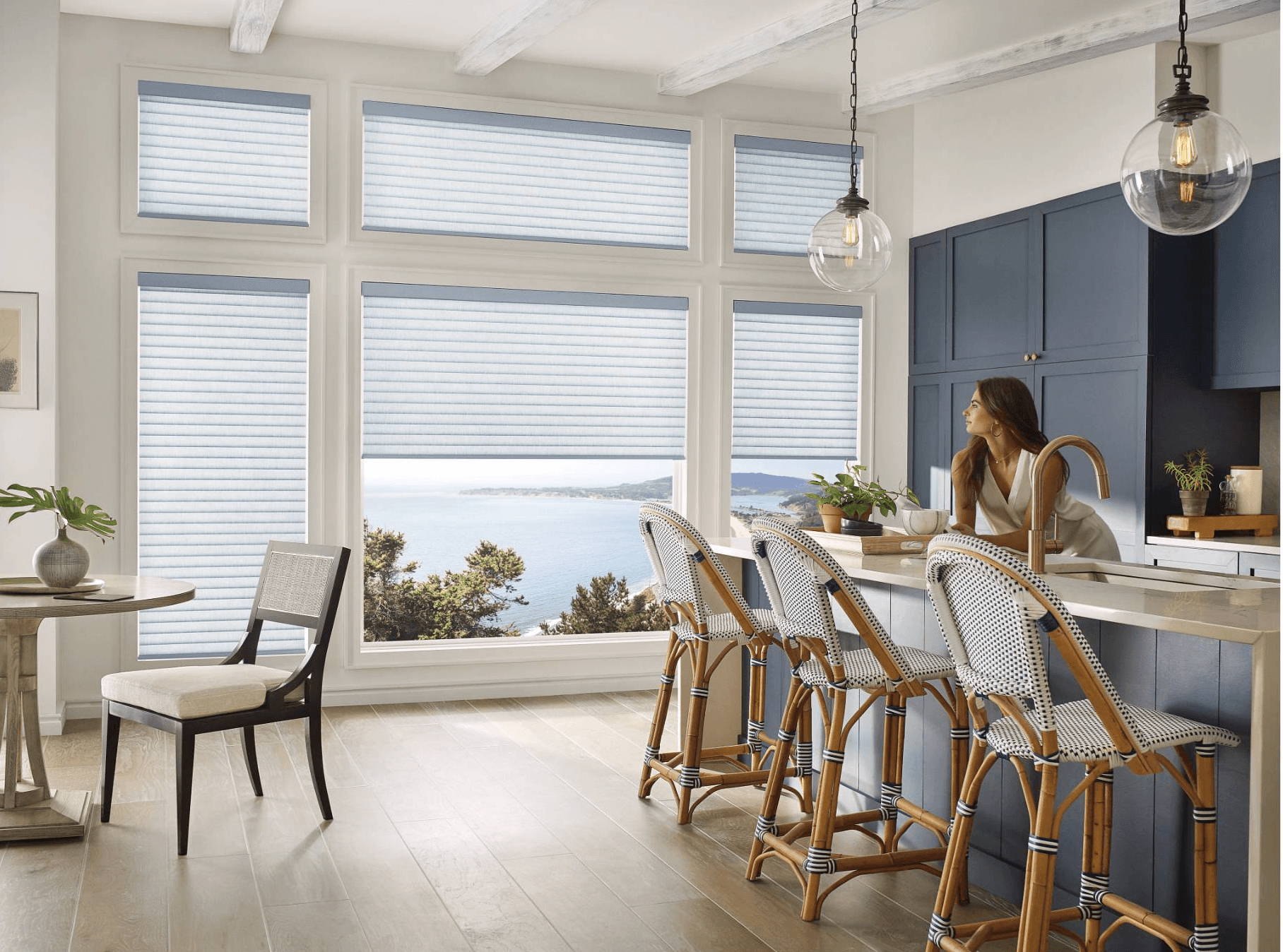 Sonnette Cellular Roller Shades with Powerview Automation in Kitchen 