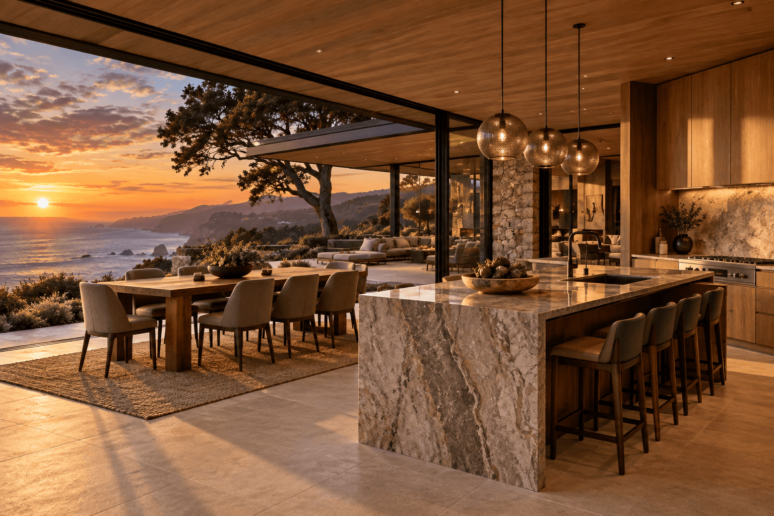 The kitchen and dining area at Encinal Bluff