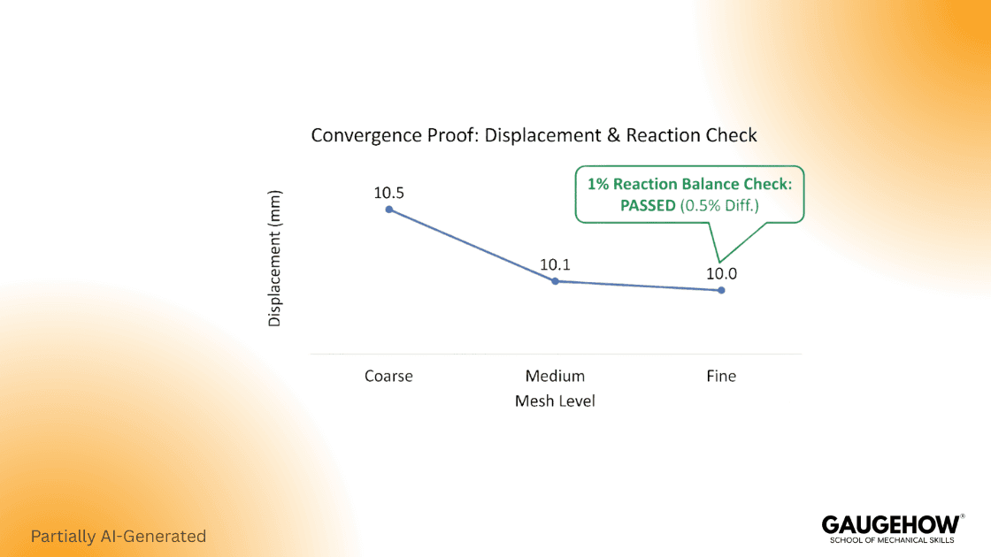 Mesh convergence displacement reaction balance chart