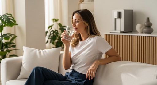 Leitungsgebundener Wasserspender mit frischem, gefiltertem Wasser im Büroalltag