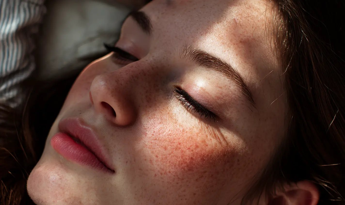 Woman with clear healthy skin after skincare routine