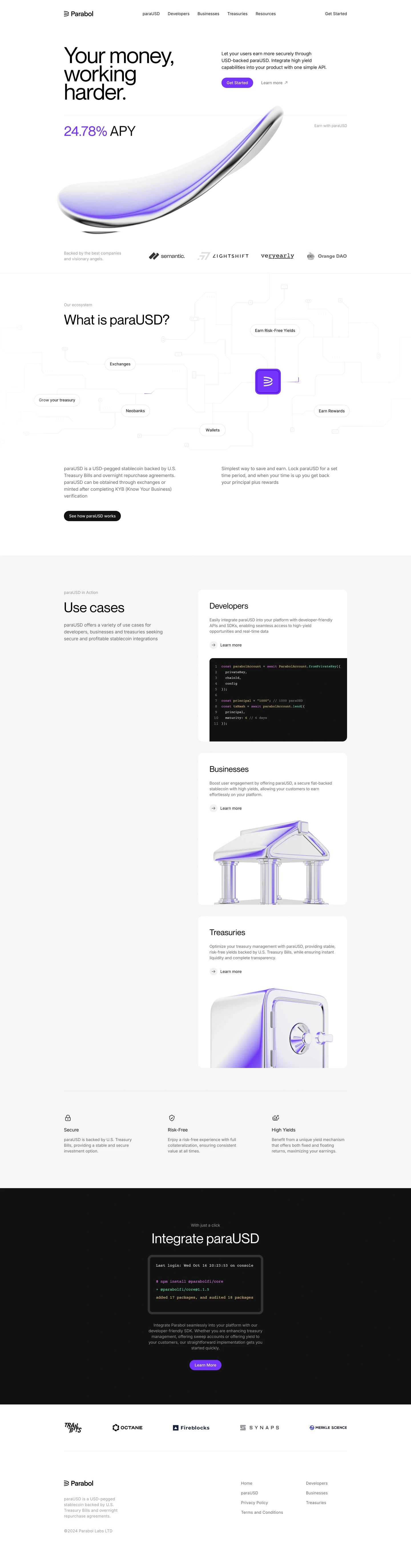 Parabol landing page screenshot showcasing Finance design