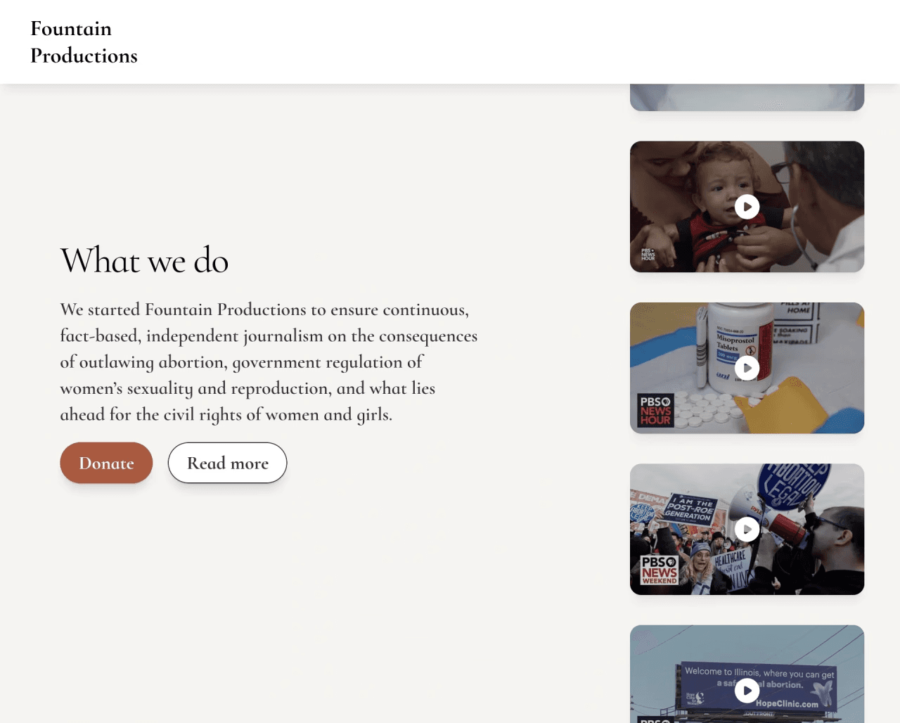 Testimonial website of a nonprofit about journalism