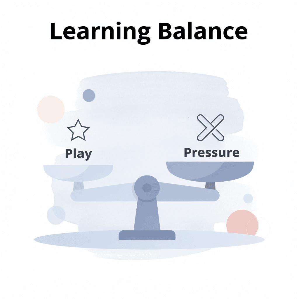 Balance scale showing play versus academic pressure