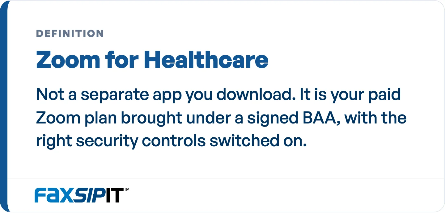 Not a separate app. The compliance layer sits underneath the Zoom your staff already know.