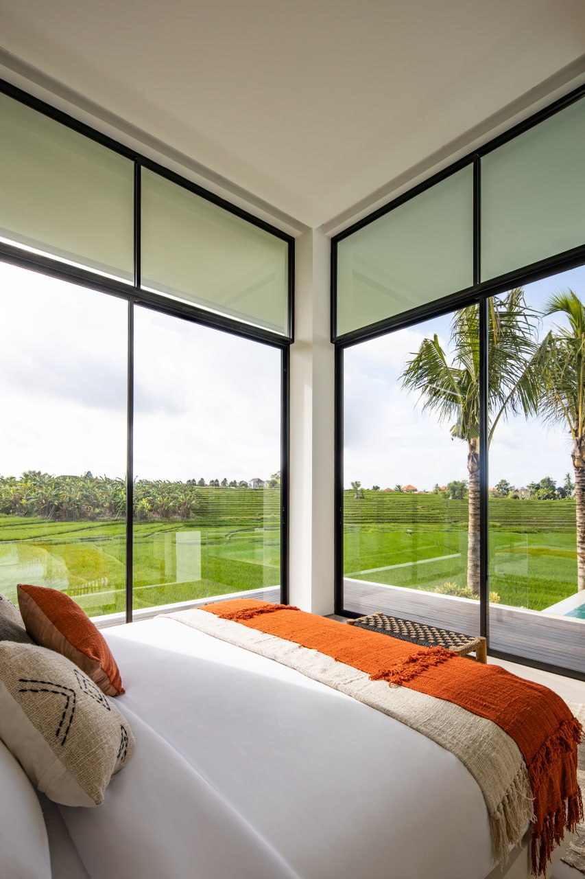 modern 3-bedroom villa in Buduk with a rooftop terrace and panoramic rice field views