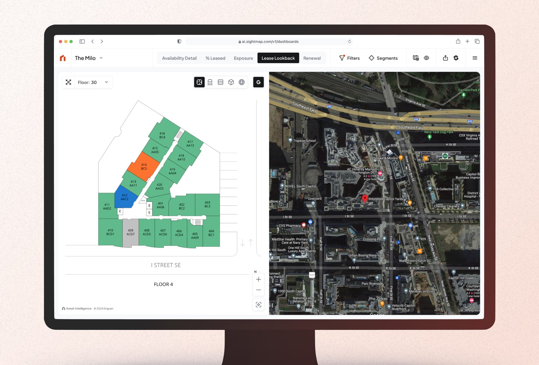 Showing property location on a map within Asset Intelligence.