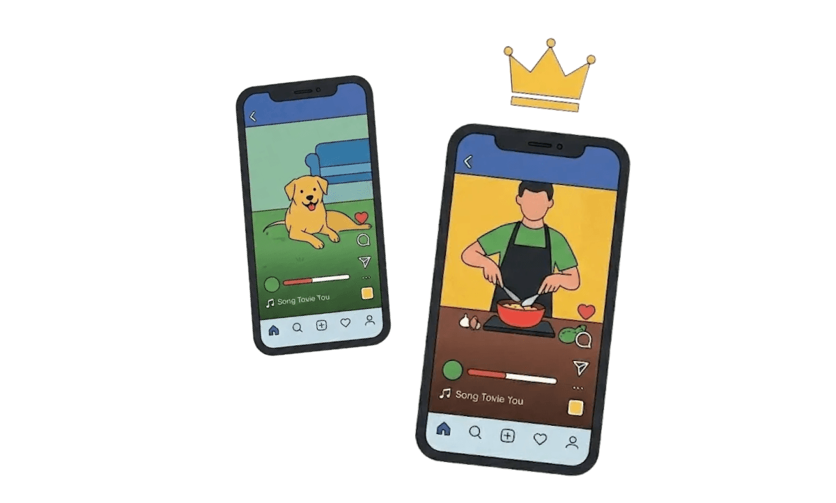 Two mobile video screens showing different clips, illustrating AI-generated short-form videos created from long-form content.