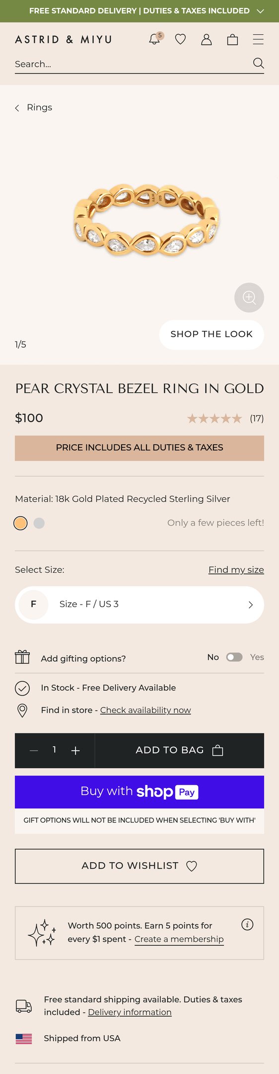 Jewelry product options include: ring for Pear Crystal Gold Band Ring | Astrid & Miyu from Astrid & Miyu .us.