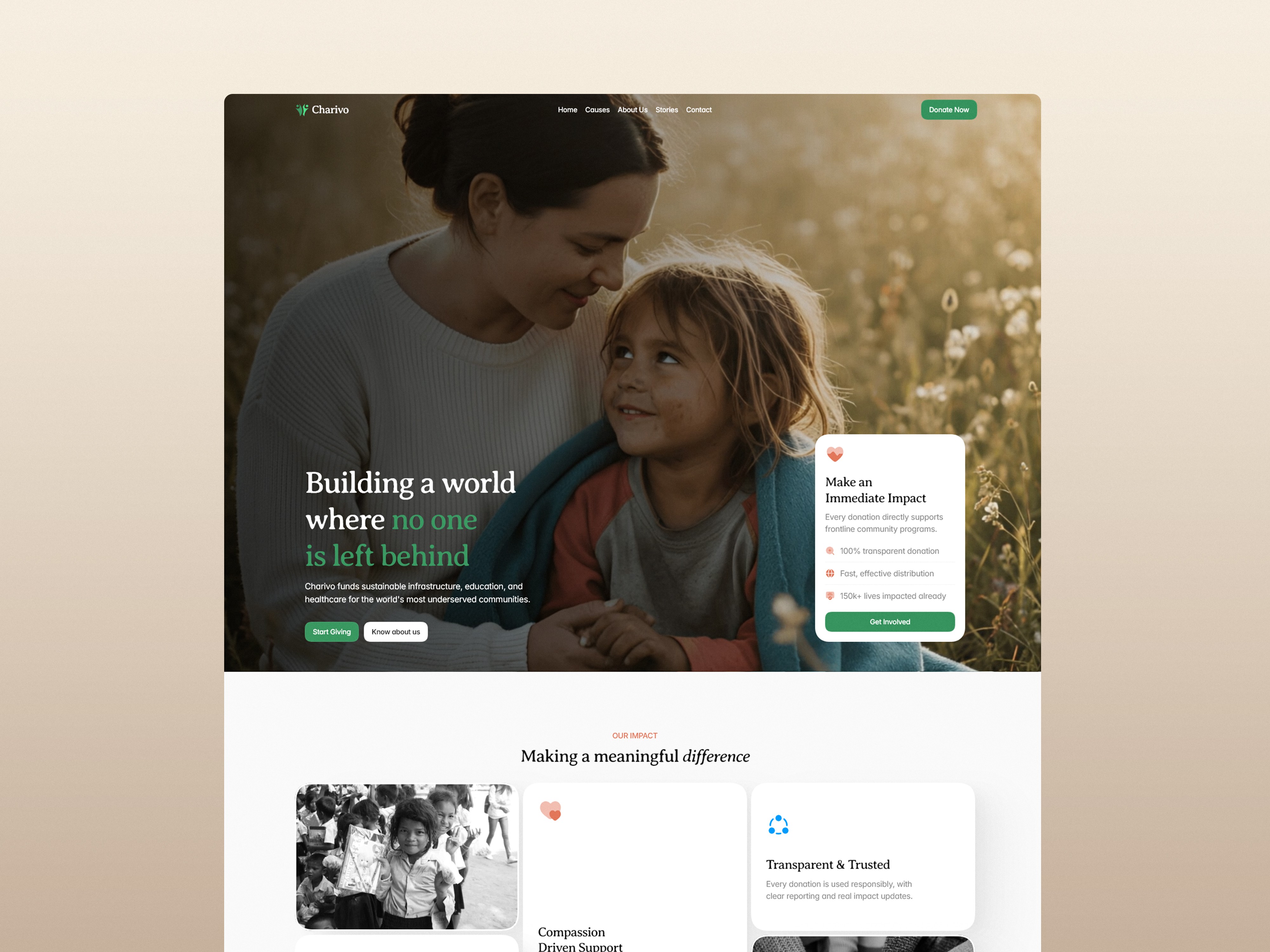 Charivo Framer charity and nonprofit template preview