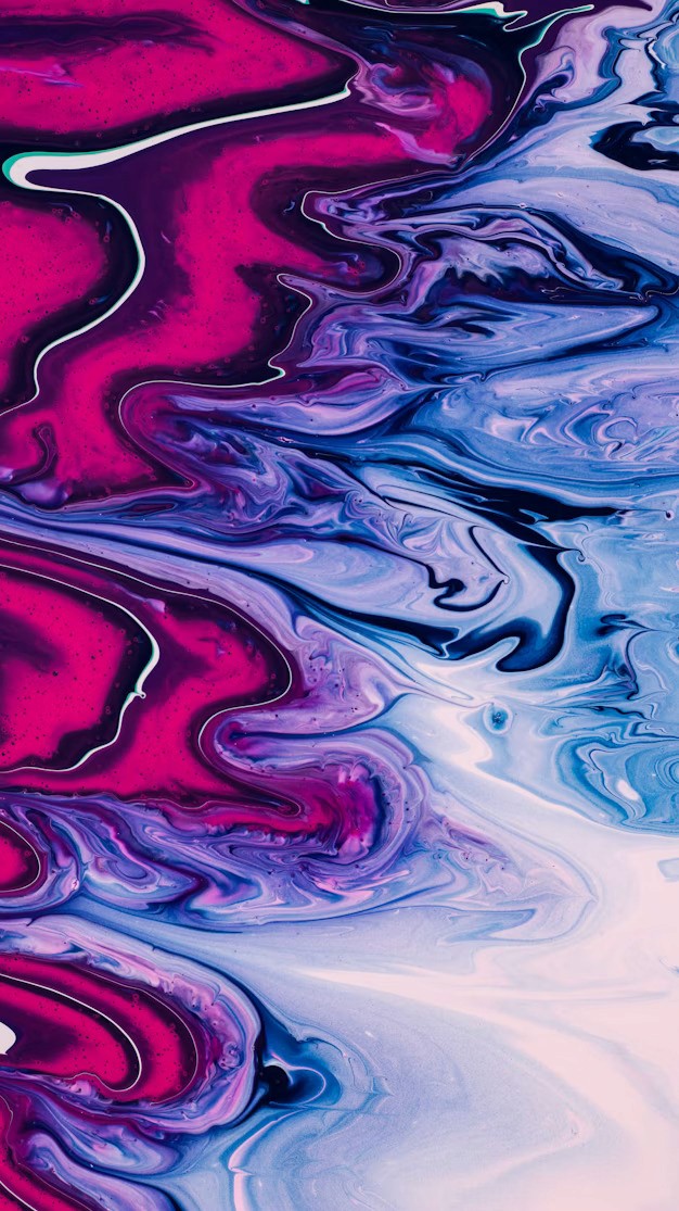Abstract art of swirling purple and pink paint.