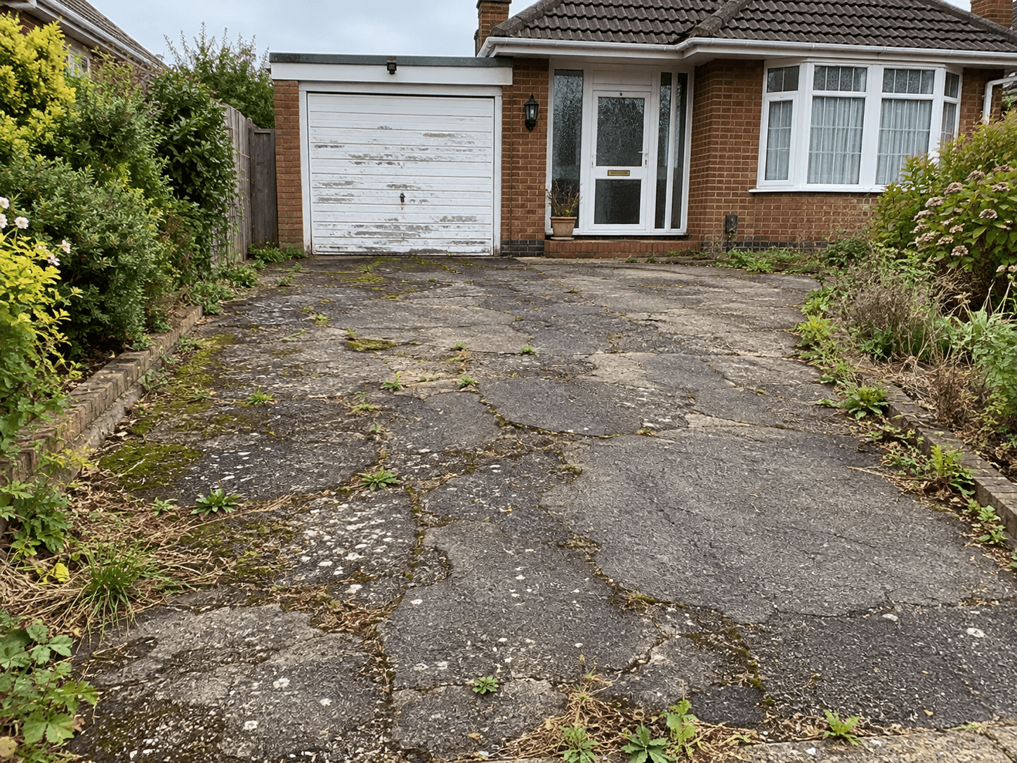 Cracked driveway before restoration
