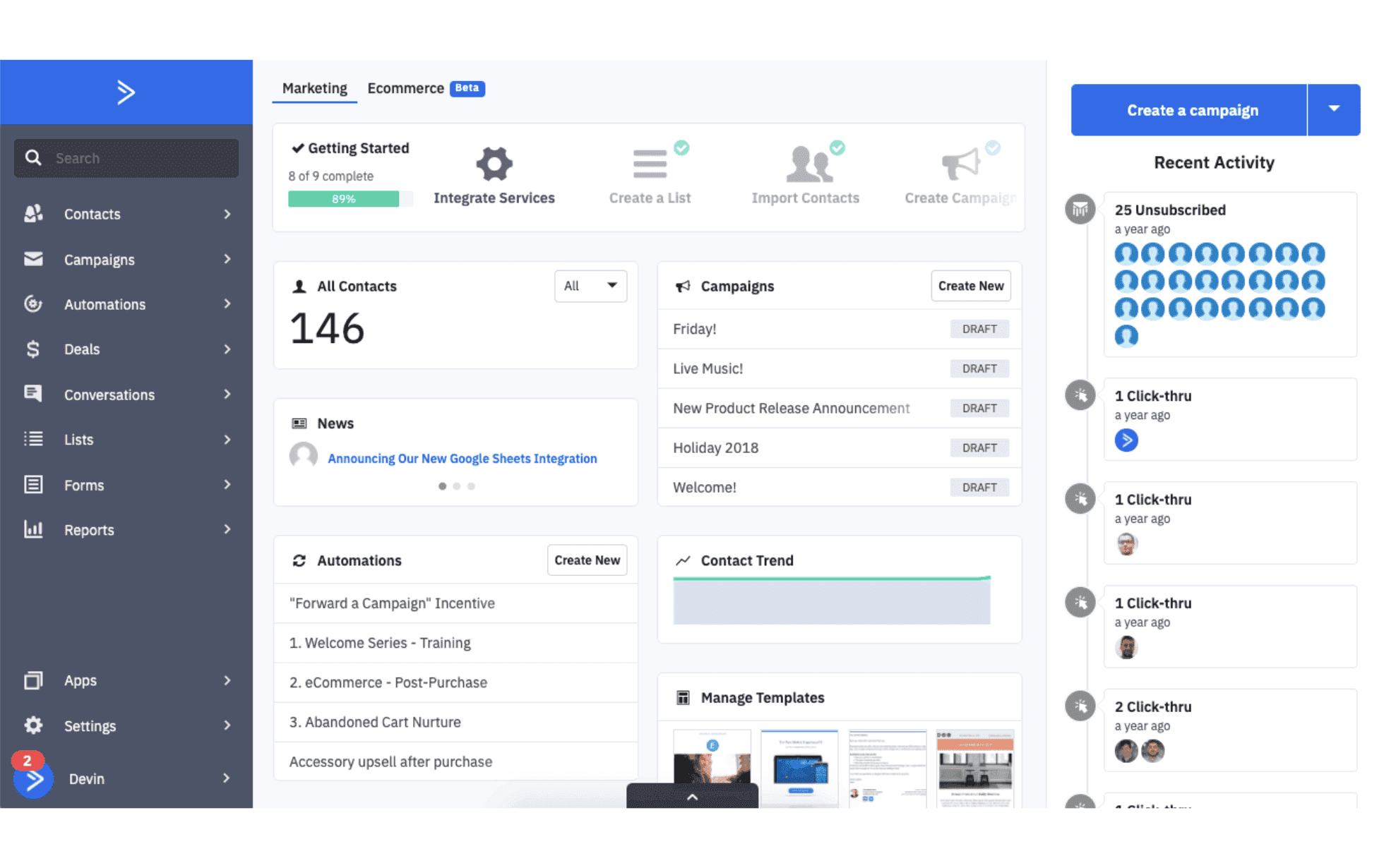 marketing management in ActiveCampaign