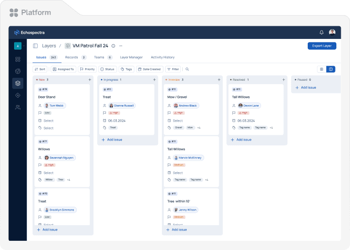 Echospectra platform interface showing task board
