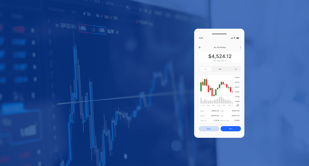 Mobile portfolio monitoring interface displaying real‑time performance charts and balance data, illustrating a mobile‑first portfolio management system for institutional trading.