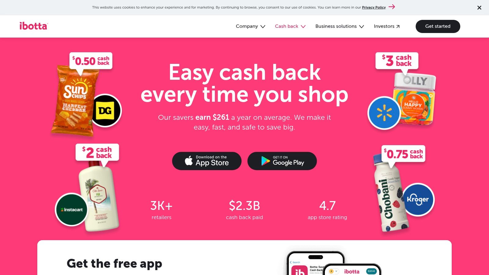 A screenshot of the Ibotta app interface showing various cash-back offers on grocery items.
