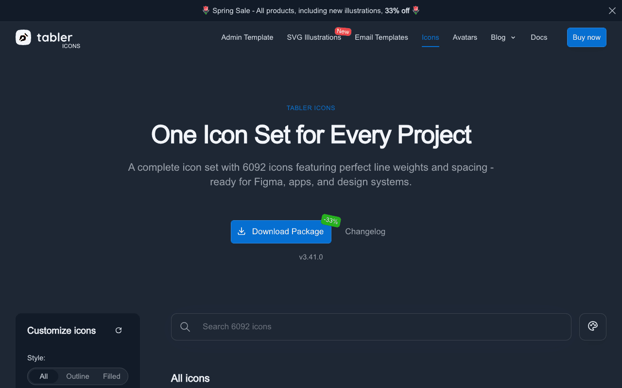 Tabler Icons екранна снимка