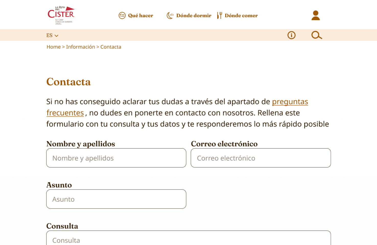 Rediseño del formulario de contacto de La Ruta del Císter con feedback visual al usuario