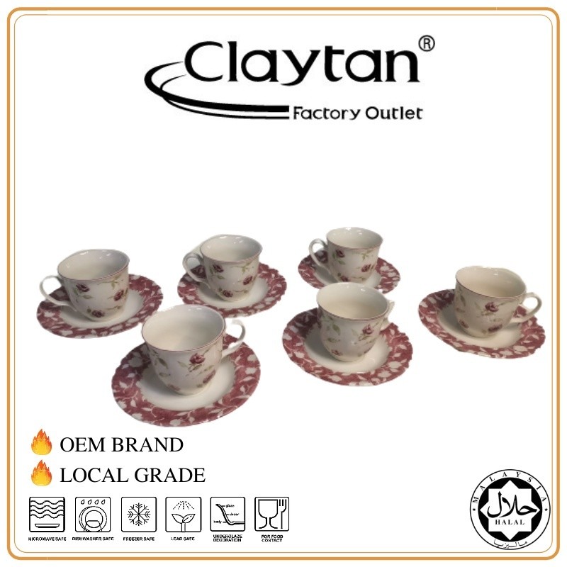 05b7f Floret Pink W Banding 12 pcs Cup & Saucer Set