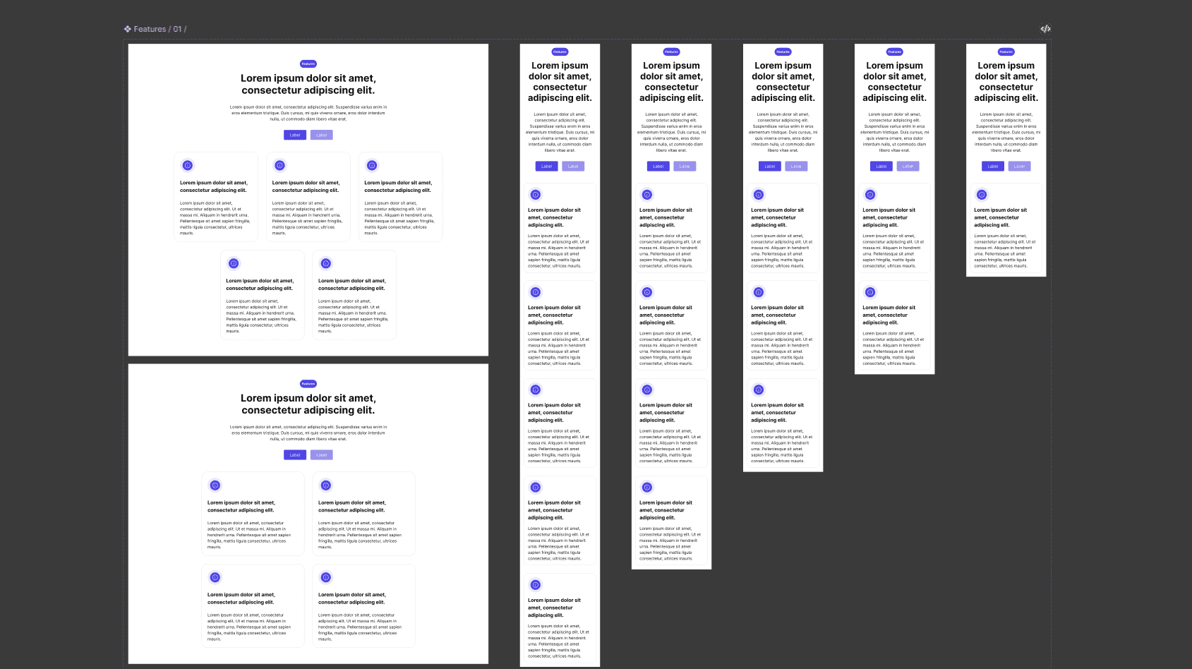 Différents tempaltes de mise en avant de point-clés au sein d'un Design System.