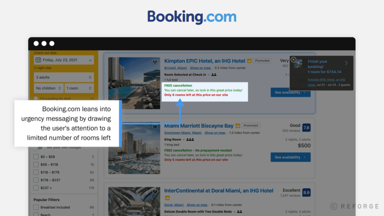 Booking.com urgency messaging