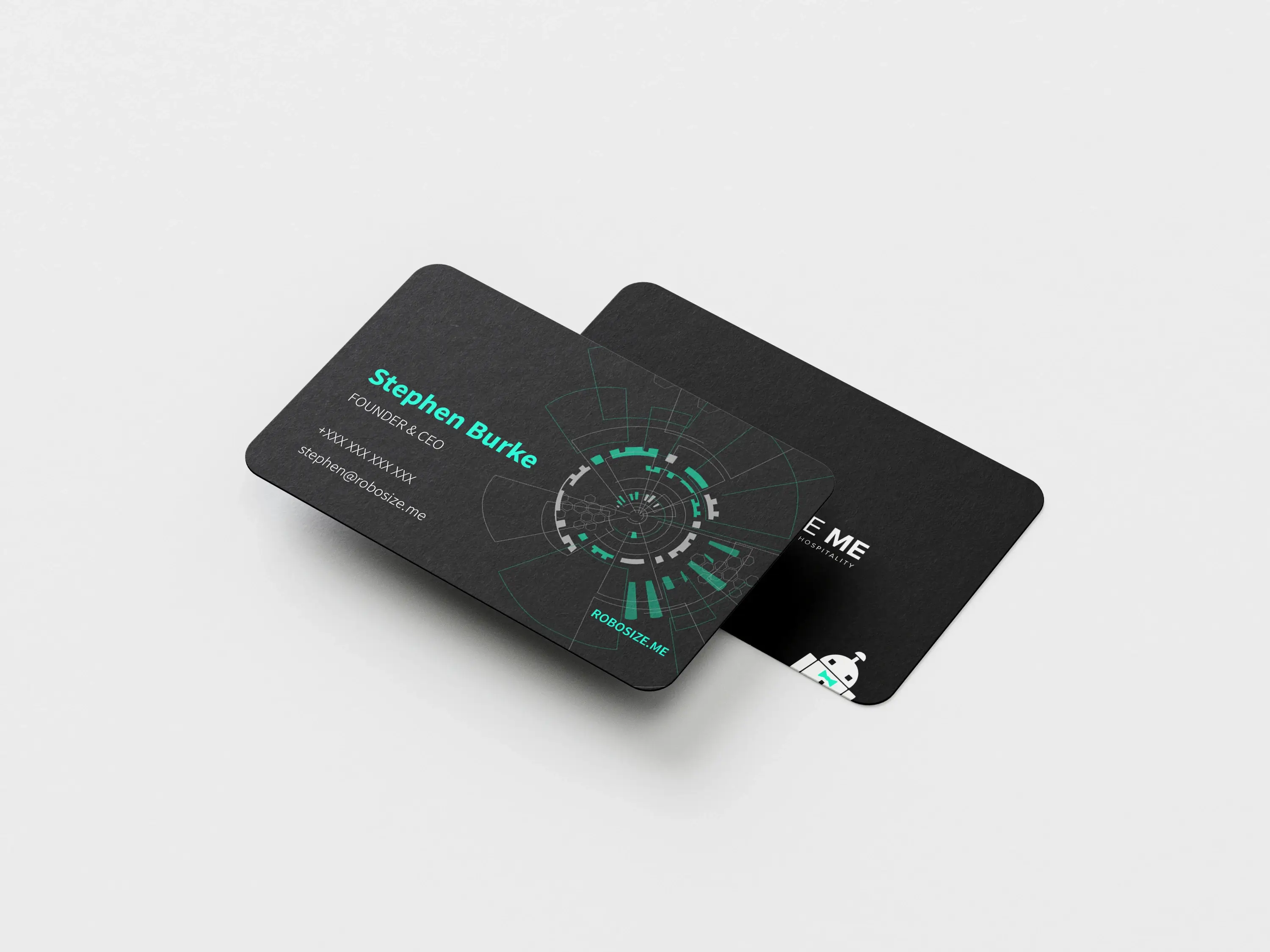 A presentation physical (letterhead on the right) and digital (homepage on a desktop on the left)of DEGrowth company focusing on circular economy in beige and dark turiose shades