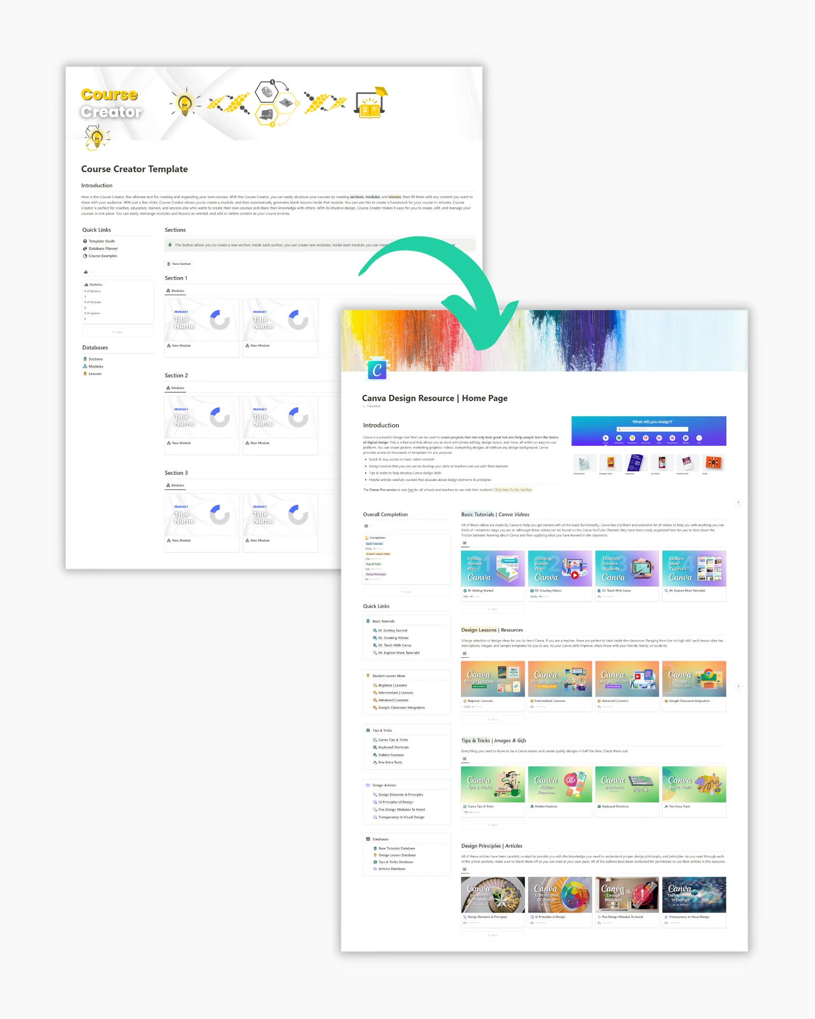 Course Creator Notion Template add custom covers to add aesthetics