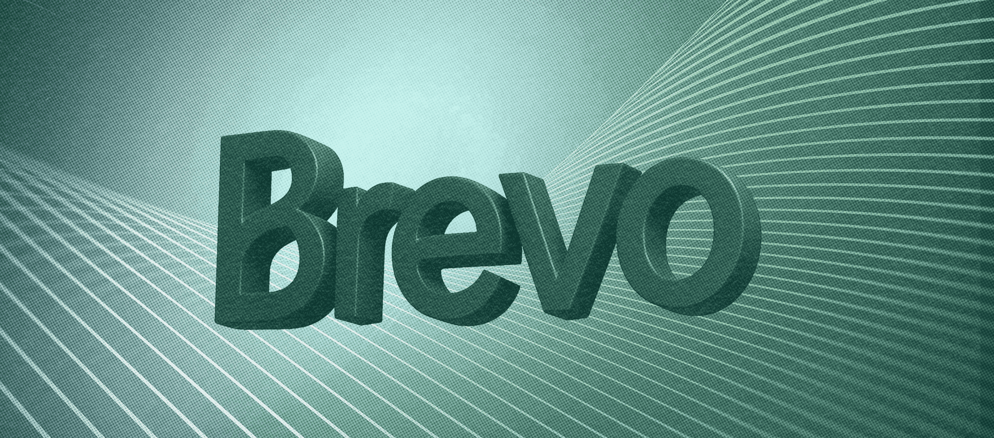 3D Brevo logo on a teal abstract background.