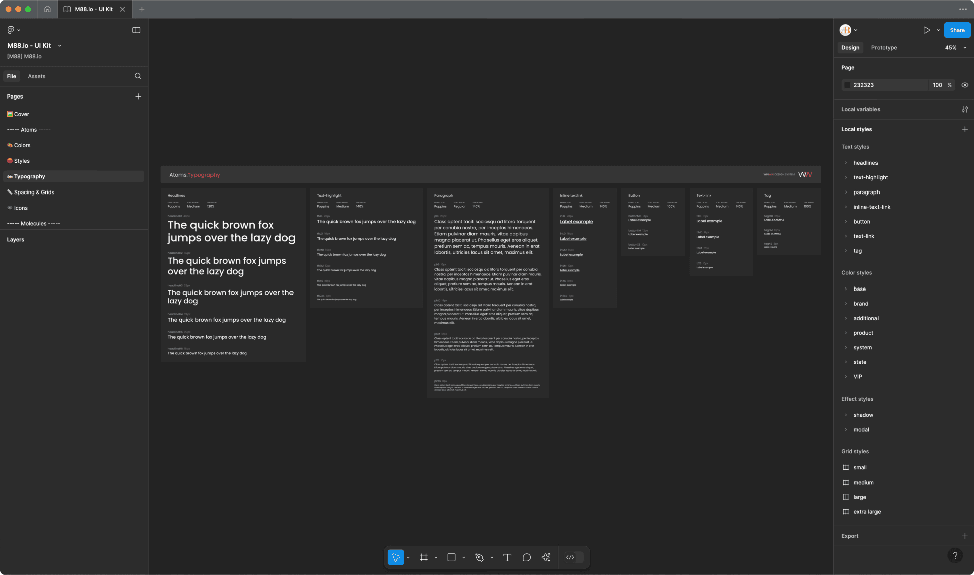 M88.io's design system typography