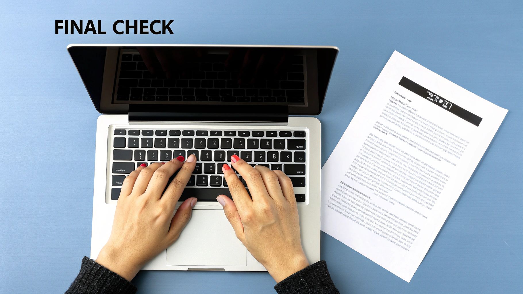 A person carefully reviewing an email on a laptop screen before sending it.