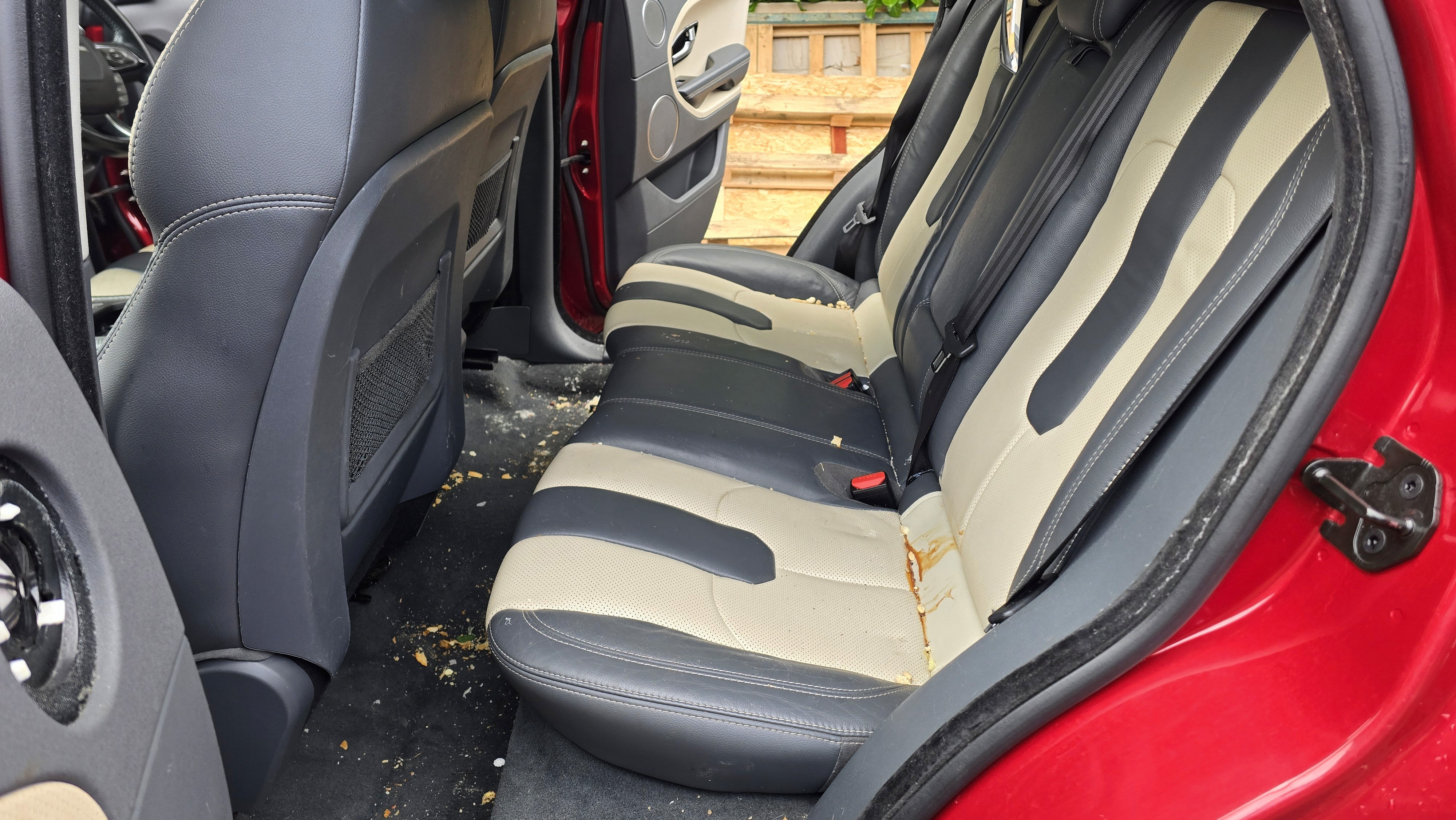 Red Range Rover Evoque interior after detailing