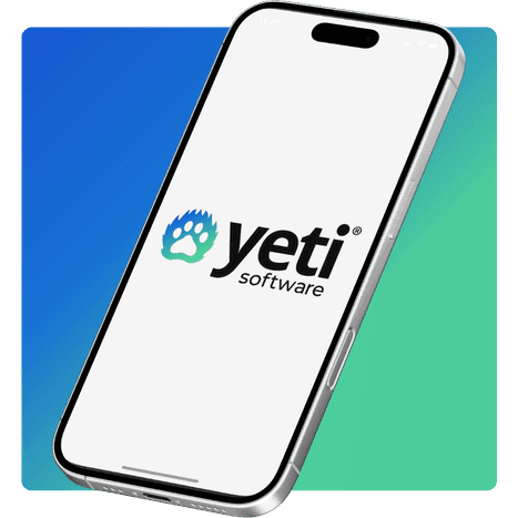 Phone with Yeti Software logo displayed.