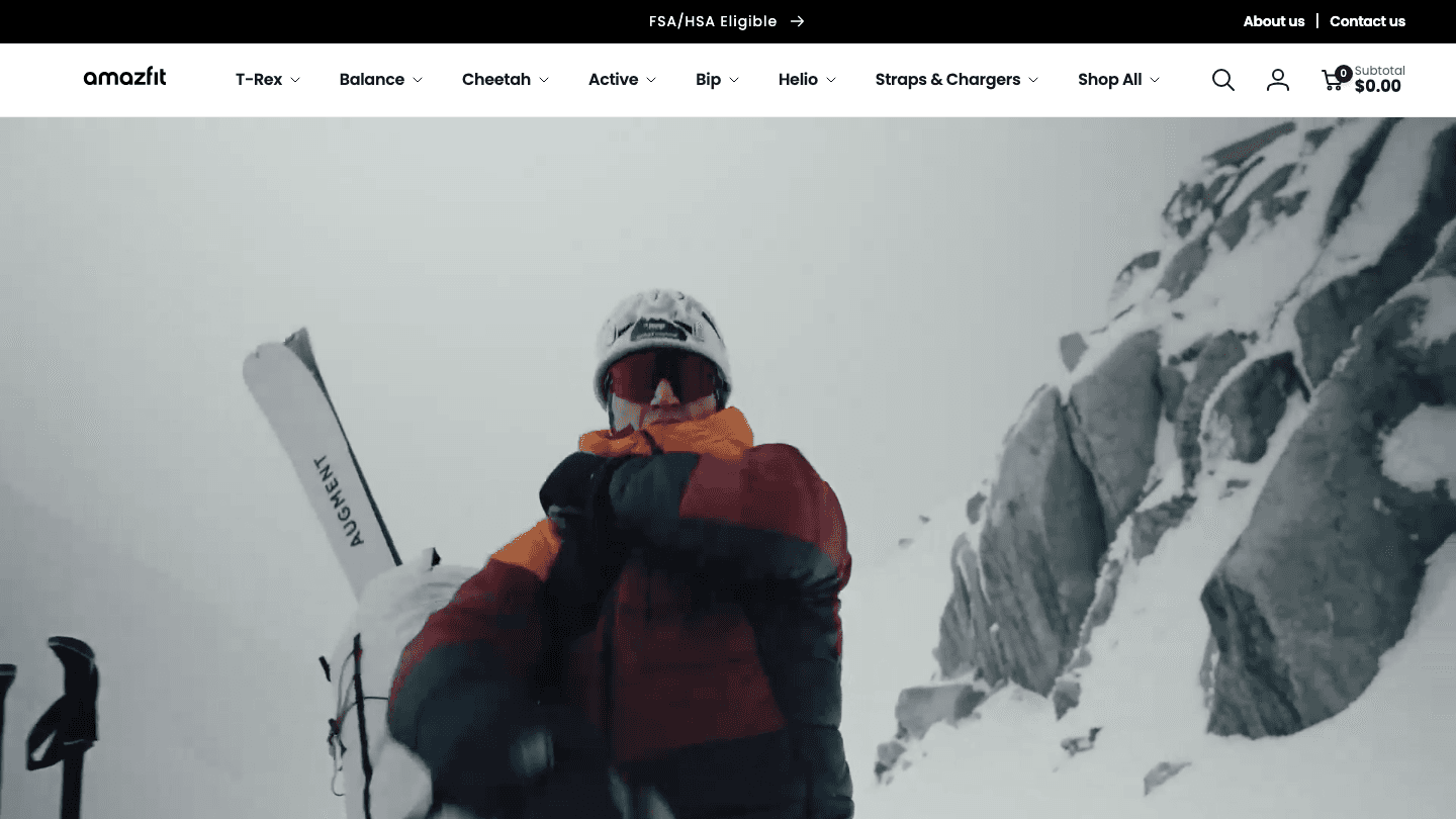 Amazfit website showing their wearable lineup