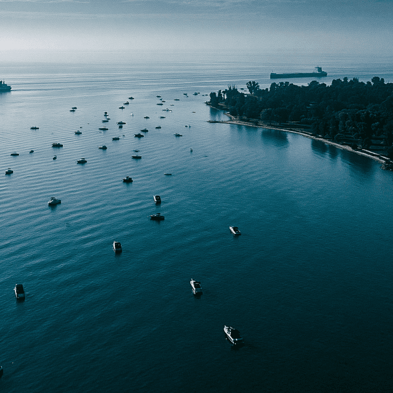 Motor cruiser crossing Lake St. Clair