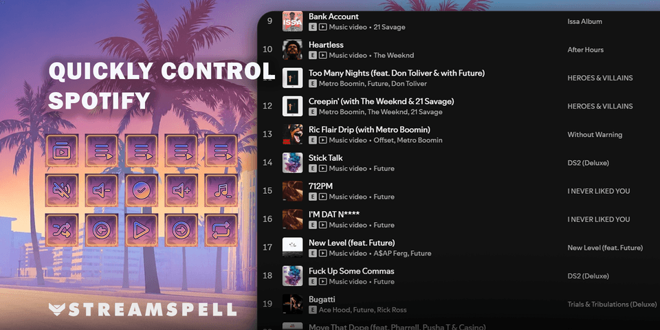 The GTA VI Spotify theme places music controls beside a neon sunset aesthetic — official product preview