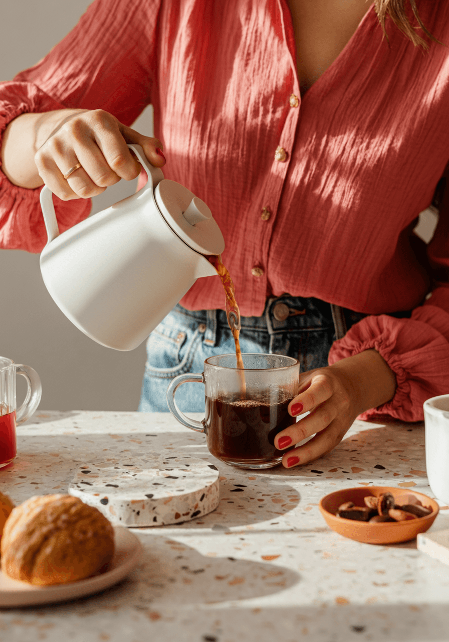 Woman pouring coffee.