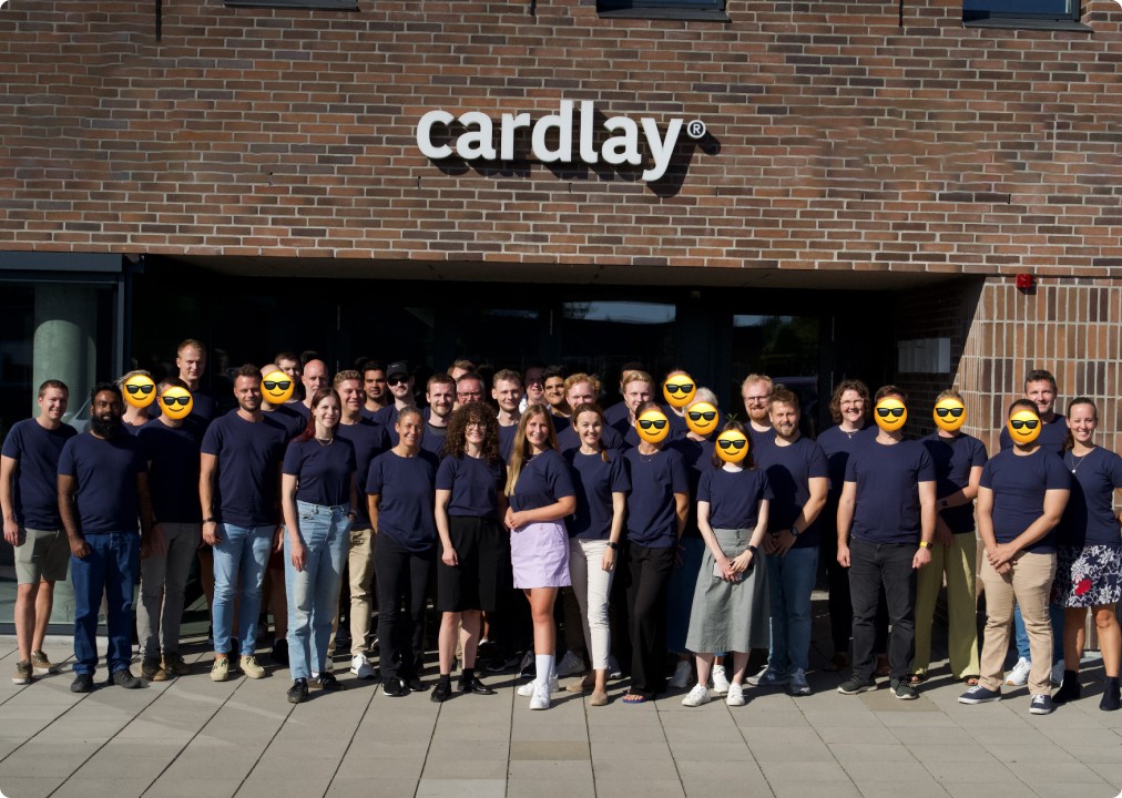 The Cardlay team standing outside the office in Odense, Denmark. 