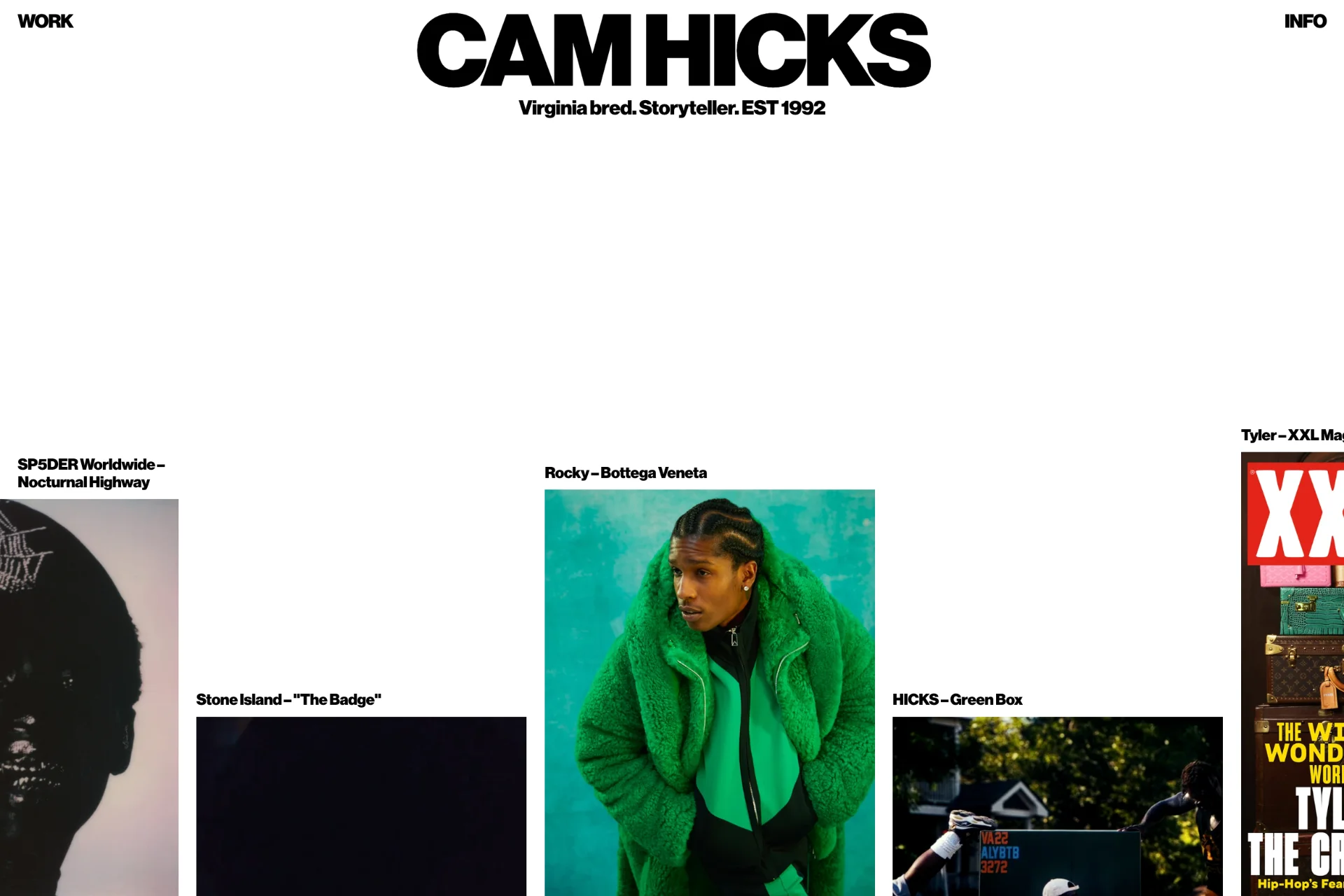 Screenshot of Cam Hicks website