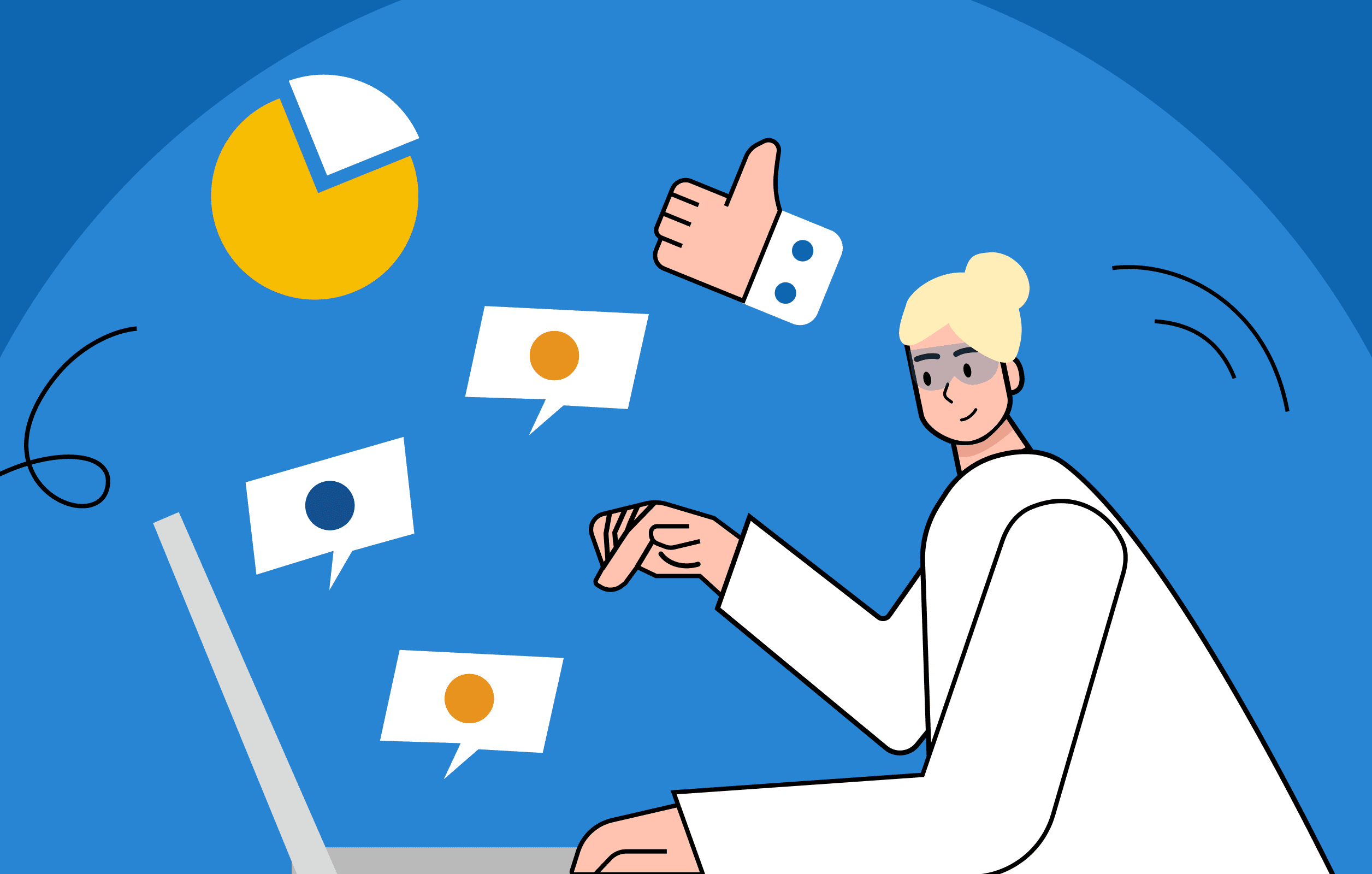 Illustration representing a B2B content marketing service, focused on creating and distributing valuable content.