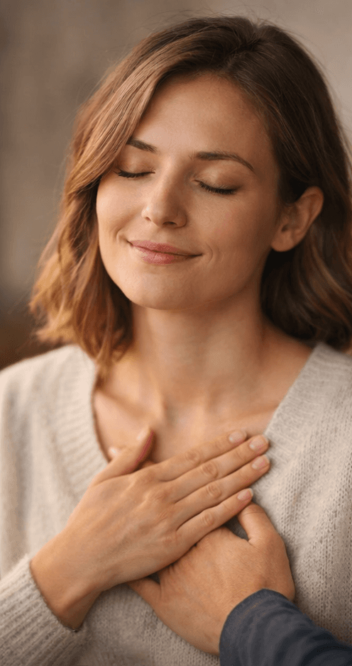 A person with curly hair sits at a desk, working on a laptop in a cozy, well-lit environment.
