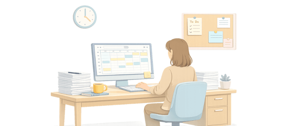 School volunteer coordinator working at her desk