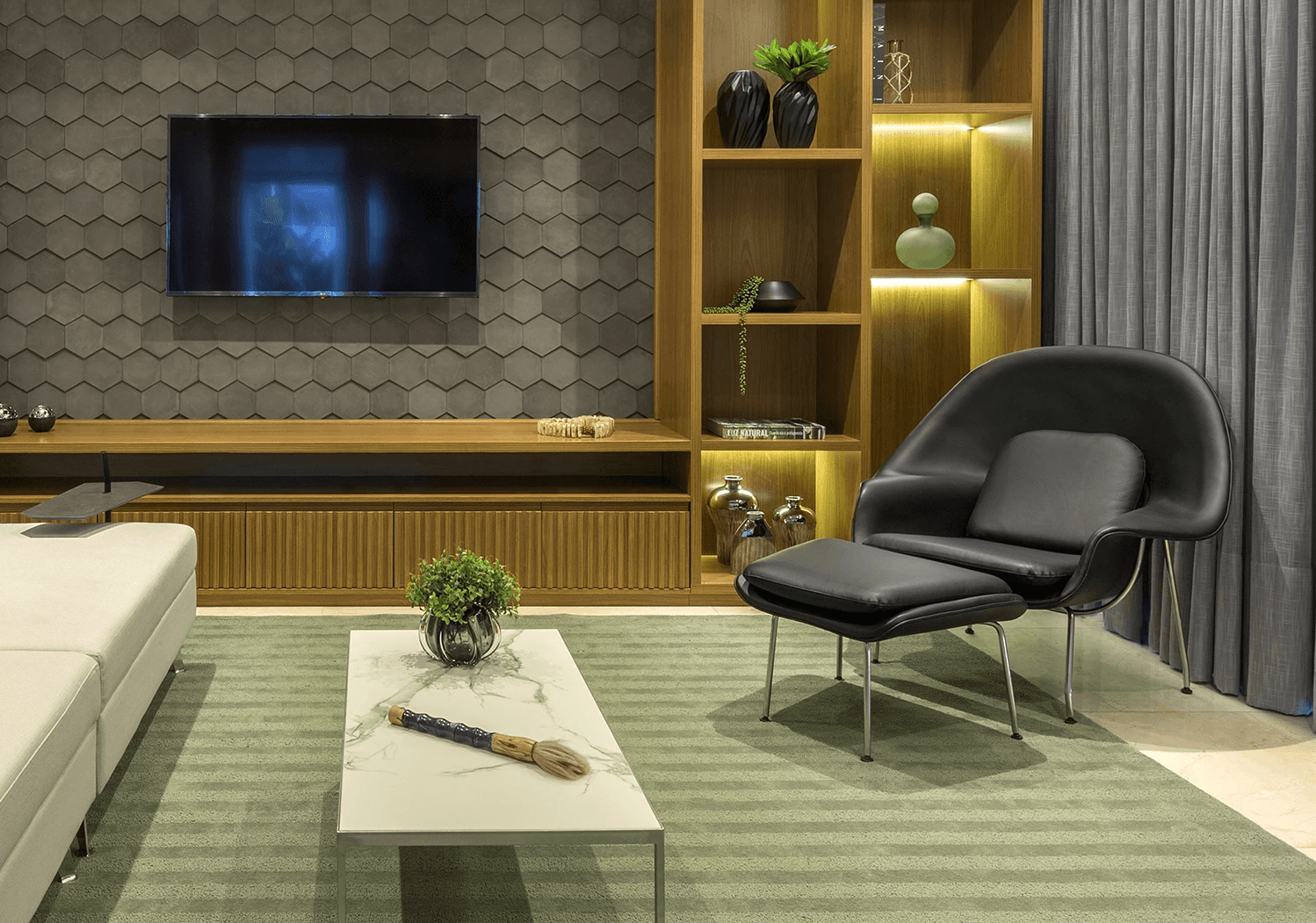 Background image featuring a modern interior design space for the testimonial Card