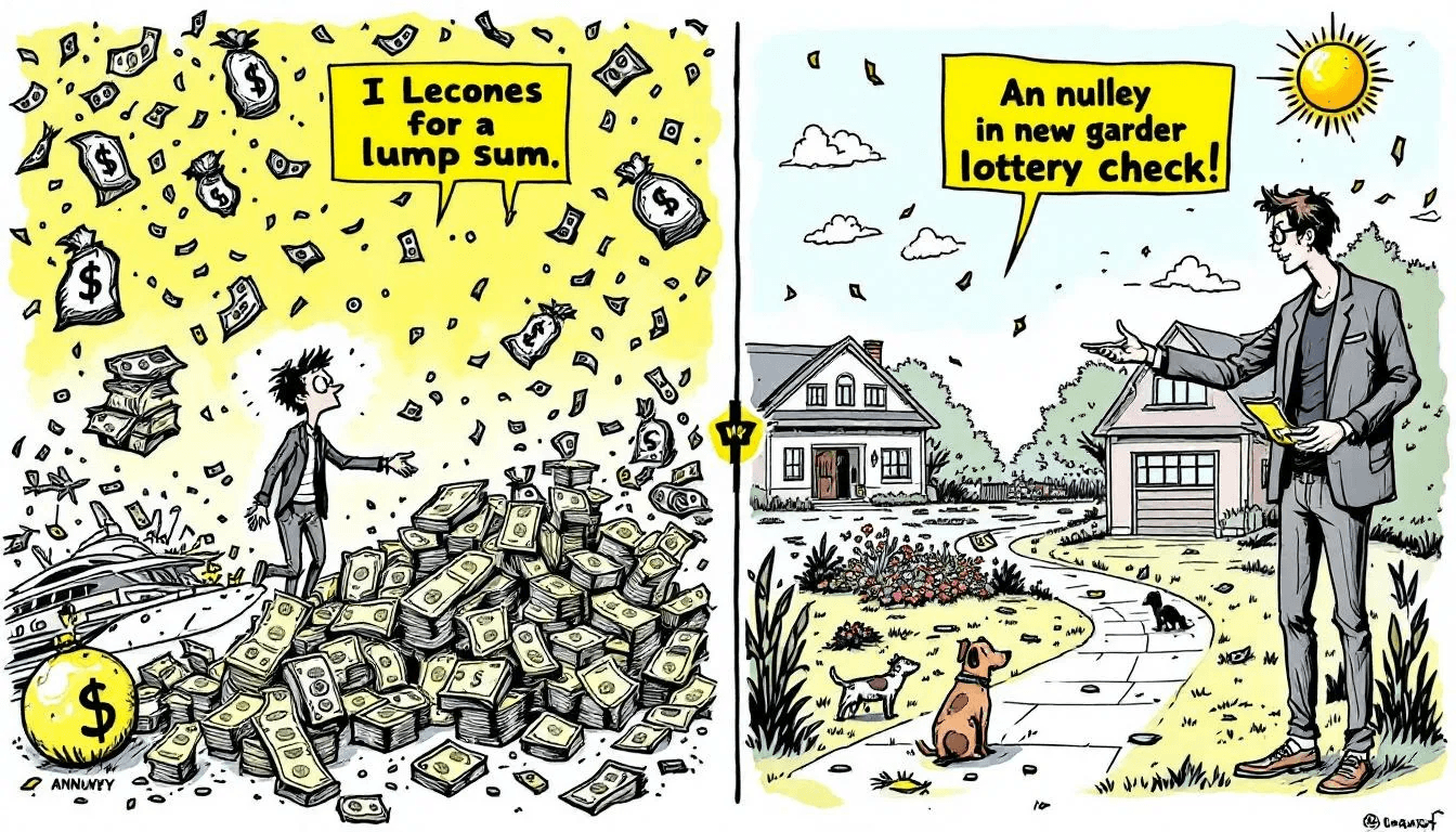 A visual representation of lump sum versus annuity payments for lottery winnings.